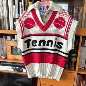 Maeve Red and White V-Neck Sweater